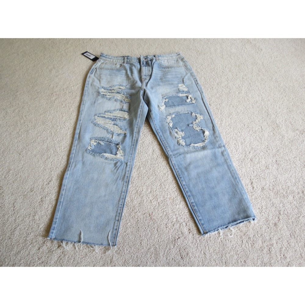Pretty Little Thing Distressed Mom Jeans Denim Blue Size 20
